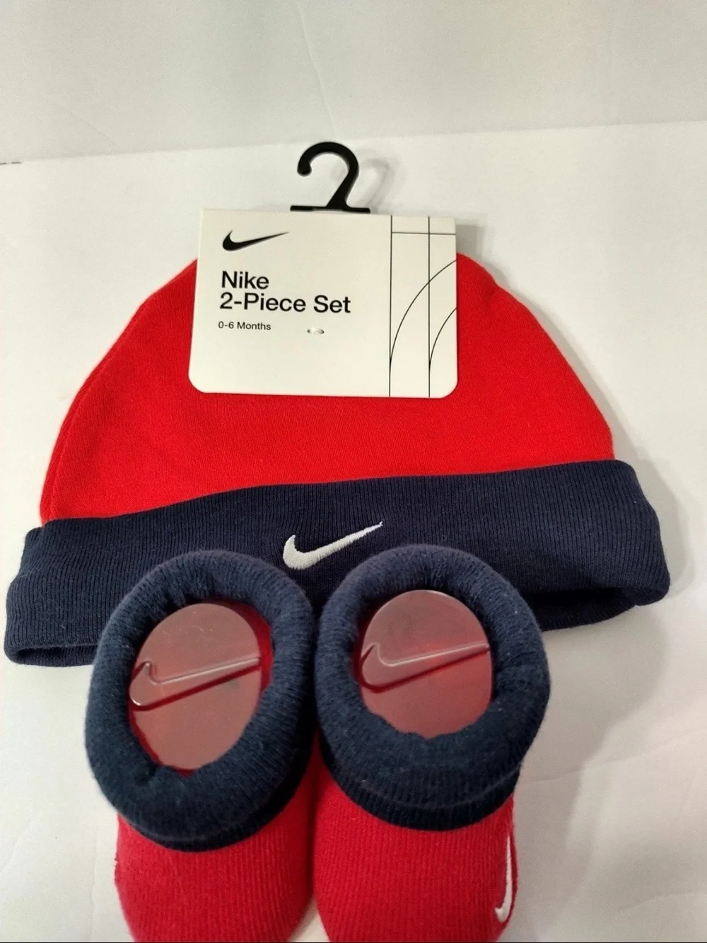 NWT Nike Baby Hat & Booties Set 0-6 Months Red Navy Infant Newborn